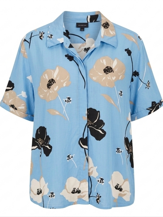 Who What Wear Tops - Who What Wear Floral Button Up Shirt Large Rayon Summer Chic Short Sleeve